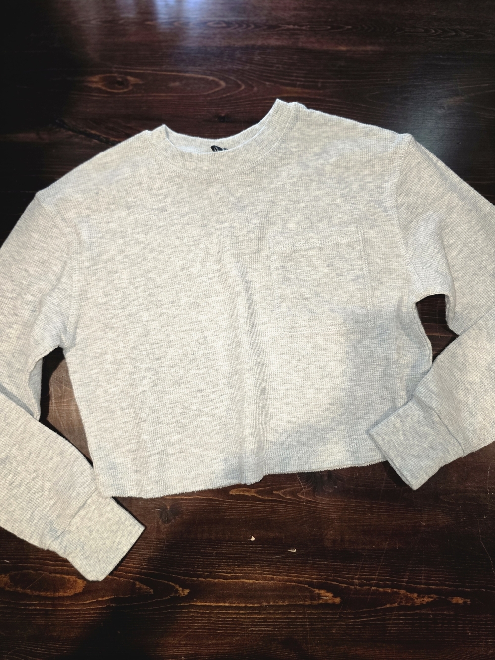 Art Class Kids Cropped Thermal Knit Long Sleeve Shirt | Gray Heather |